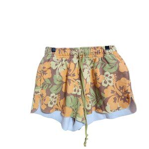 Wild Fable Womens Floral Drawstring Shorts S Elastic Waist Orange Green